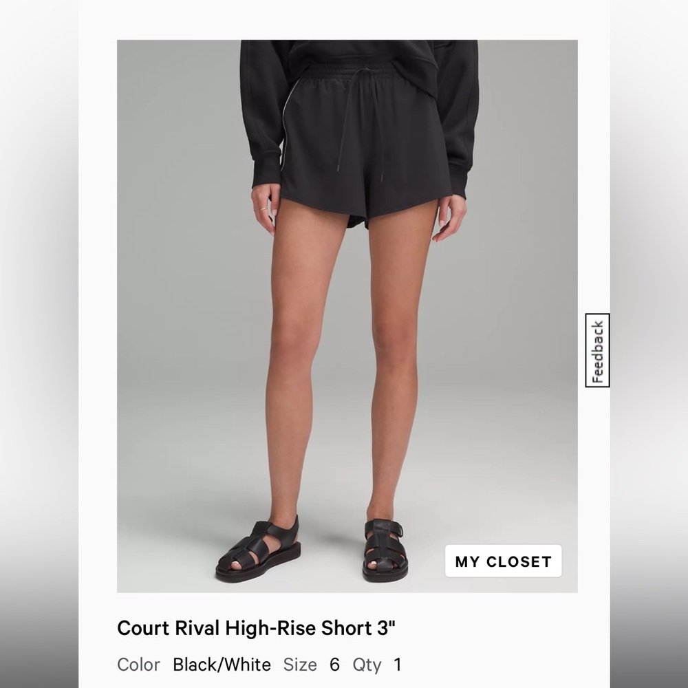 Lululemon Court Rival HR Short 3” - Black Sz 6